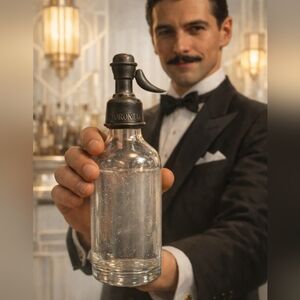 1930's ART DECO "TORONTO" Classic Clear Glass Seltzer Bottle/Metal Pump